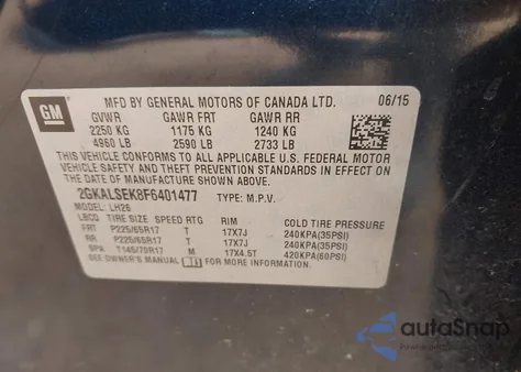 2015 GMC Terrain Slt-1 z USA, uszkodzony, nr VIN 2GKALSEK8F6401477